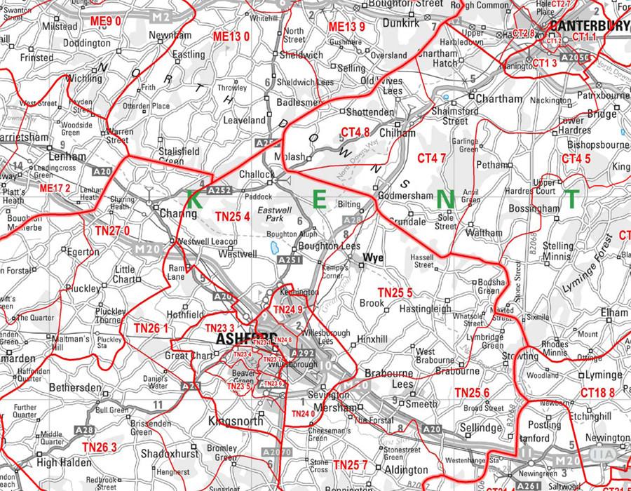 Wall Maps - Kent And East Sussex Postcode Wall Map - Sector Map 5