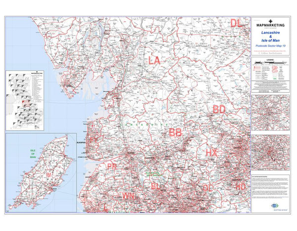 Lancashire and The Isle of Man Postcode Wall Map - Sector Map 19 – Geopacks