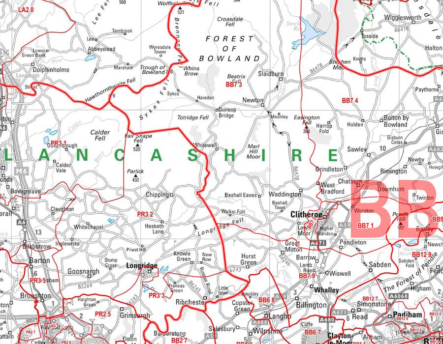 Wall Maps - Lancashire And The Isle Of Man Postcode Wall Map - Sector Map 19