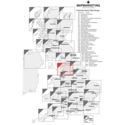 Wall Maps - Lancashire And The Isle Of Man Postcode Wall Map - Sector Map 19