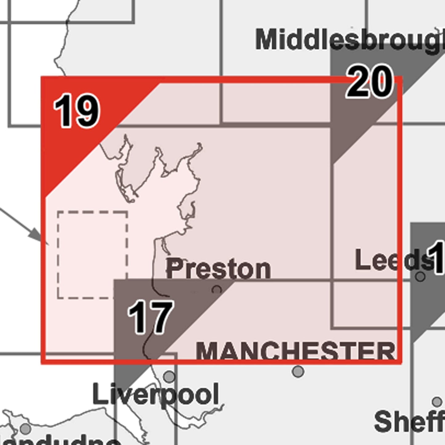 Wall Maps - Lancashire And The Isle Of Man Postcode Wall Map - Sector Map 19