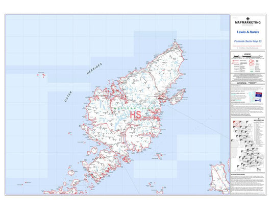 Wall Maps - Lewis And Harris Postcode Wall Map - Sector Map 33