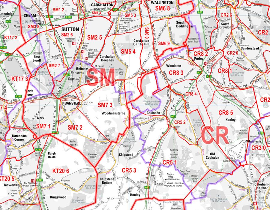 Wall Maps - London And The M25 Postcode Wall Map - Sector Map 8
