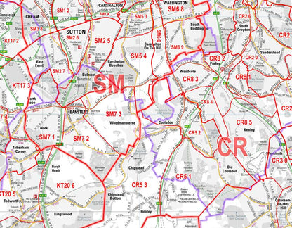 Wall Maps - London And The M25 Postcode Wall Map - Sector Map 8