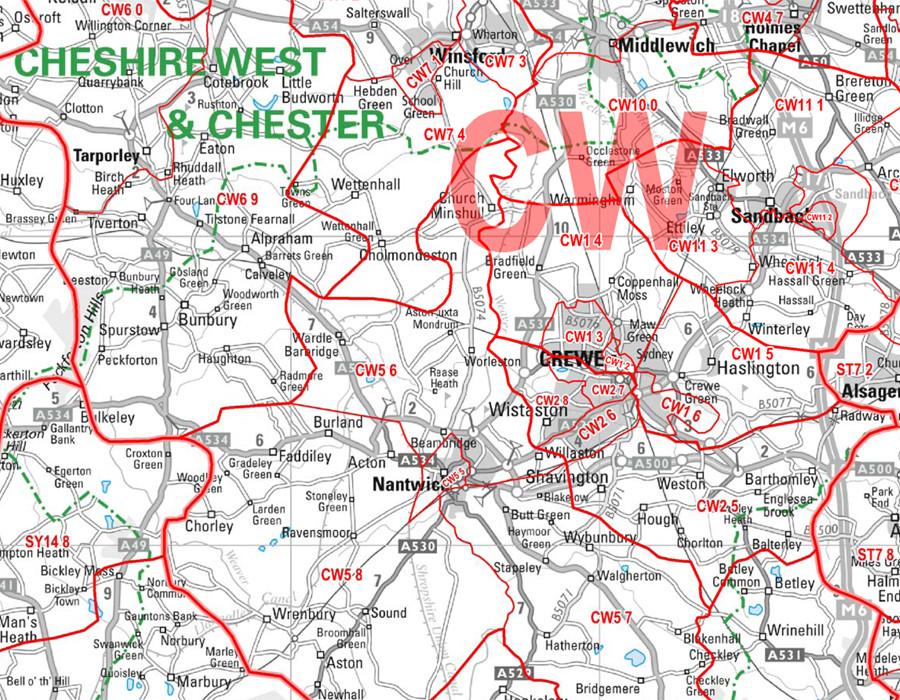 Manchester and Merseyside (Liverpool) Postcode Wall Map - Sector Map 1 ...