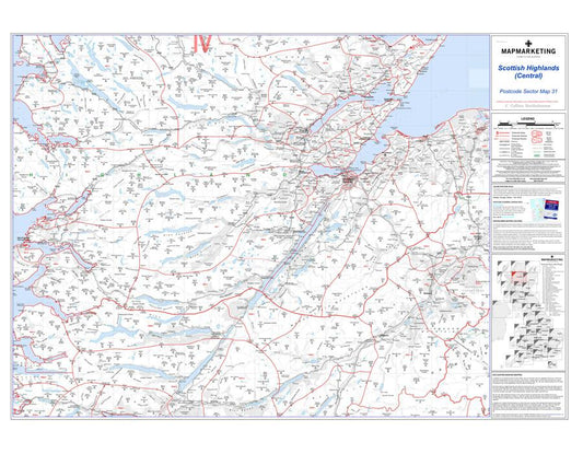 Wall Maps - Scottish Highlands (Central) Postcode Wall Map - Sector Map 31