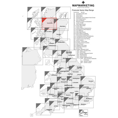Wall Maps - Scottish Highlands (Central) Postcode Wall Map - Sector Map 31