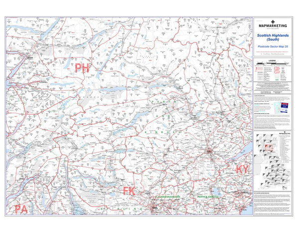 Pa Postcode Map Scotland Scottish Highlands (South) Postcode Wall Map - Sector Map 28 – Geopacks