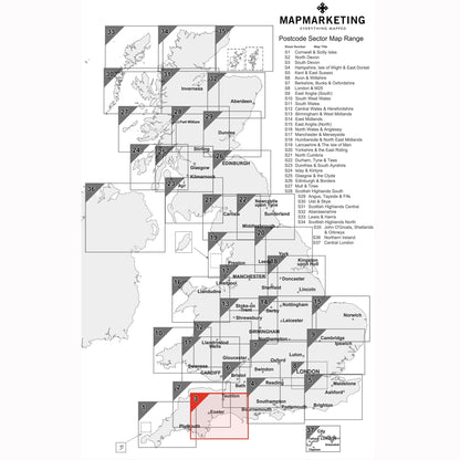 Wall Maps - South Devon Postcode Map - Sector Map 3