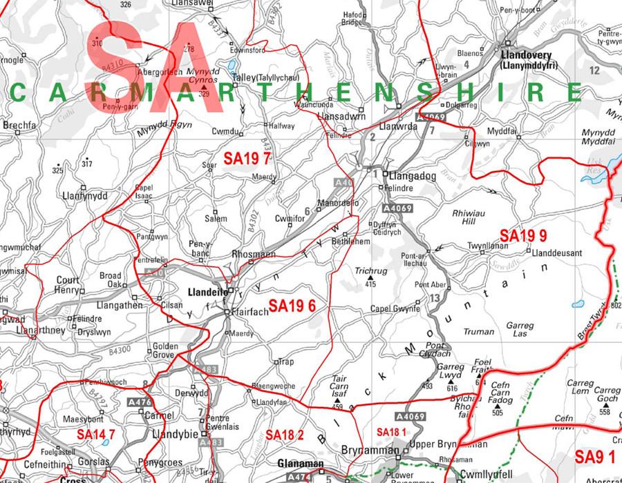 South West Wales Postcode Wall Map - Sector Map 10 – Geopacks