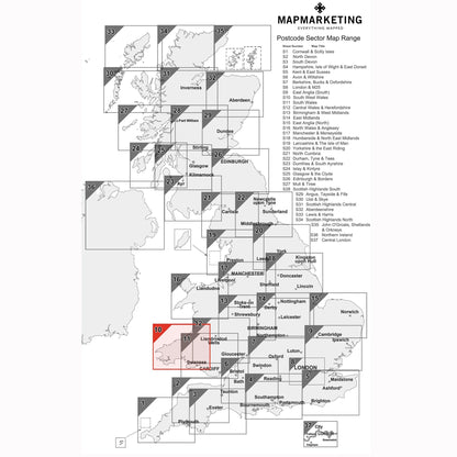 Wall Maps - South West Wales Postcode Wall Map - Sector Map 10