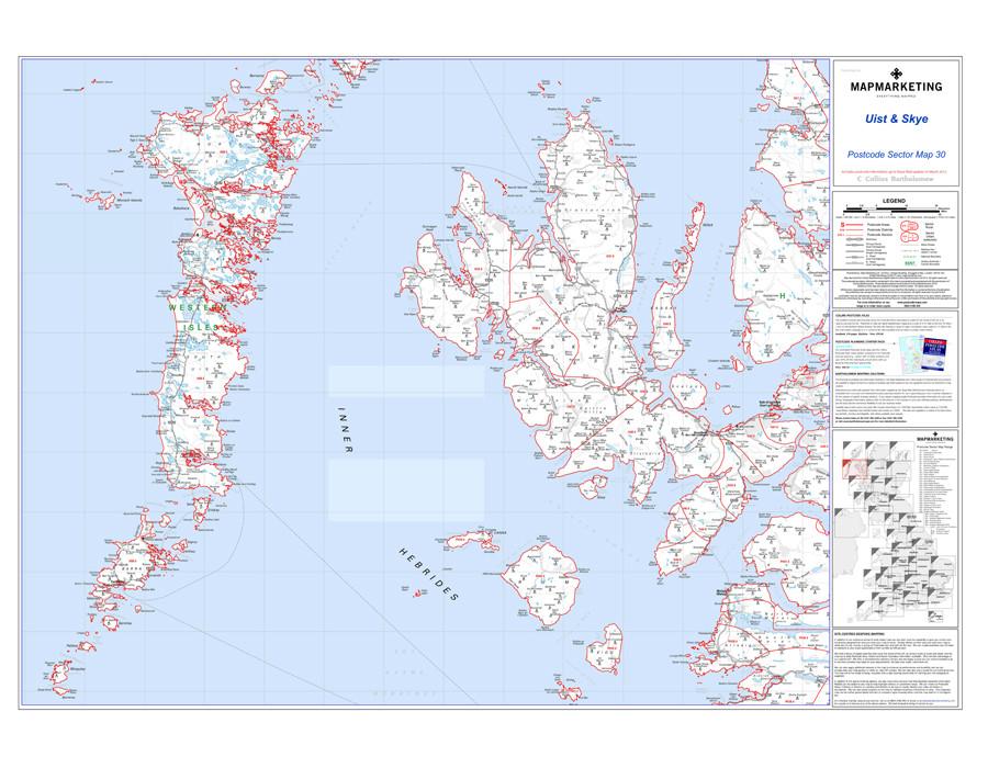 Uist and Skye Postcode Map - Sector Map 30 – Geopacks