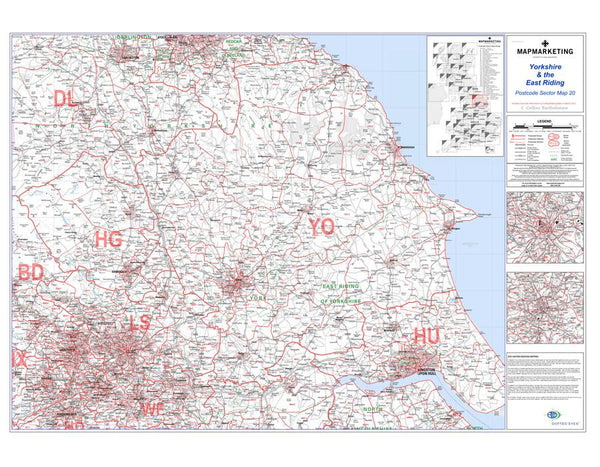 Yorkshire and the East Riding (Leeds / Bradford) Postcode Wall Map ...