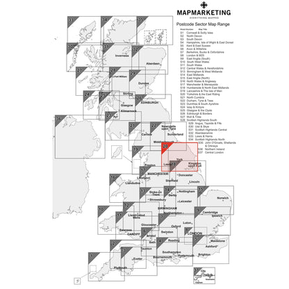 Wall Maps - Yorkshire And The East Riding (Leeds / Bradford) Postcode Map - Sector Map 20