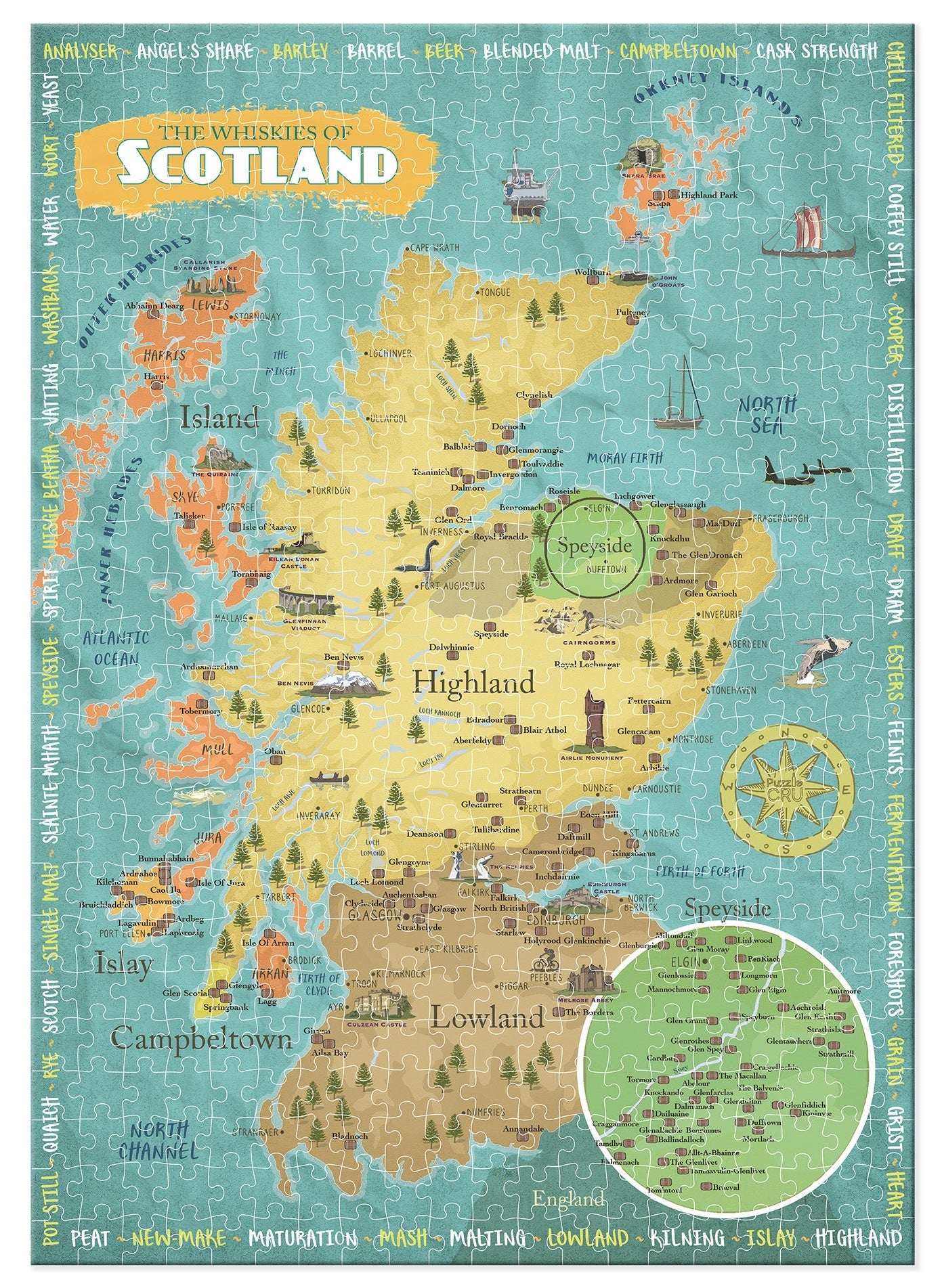 Whiskies of Scotland Map 500 Piece Puzzle – Geopacks
