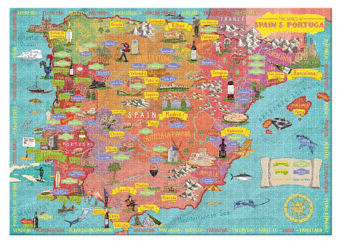 Wines of Spain and Portugal Map 1000 Piece Jigsaw Puzzle