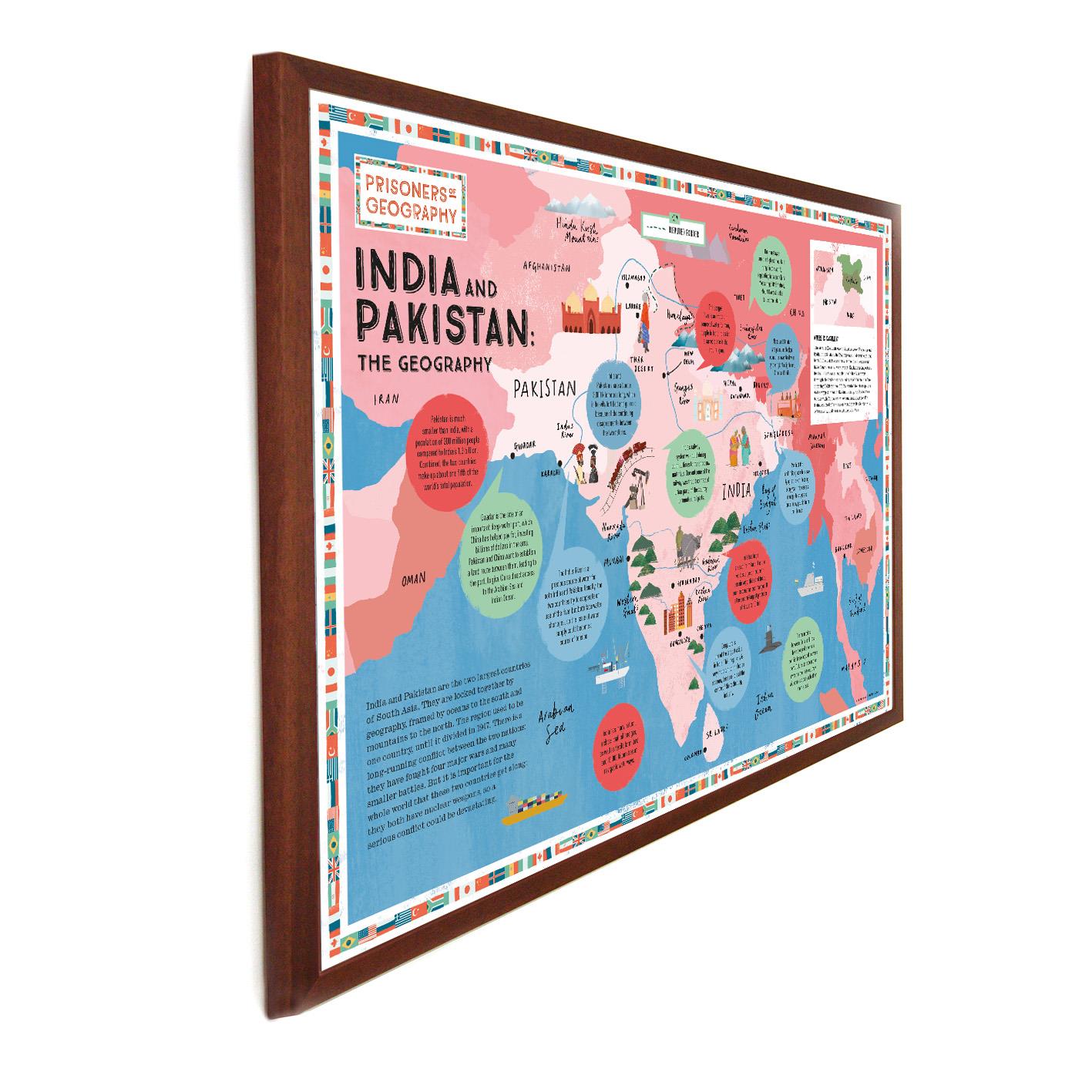 India and Pakistan Educational Wall Map - Prisoners of Geography