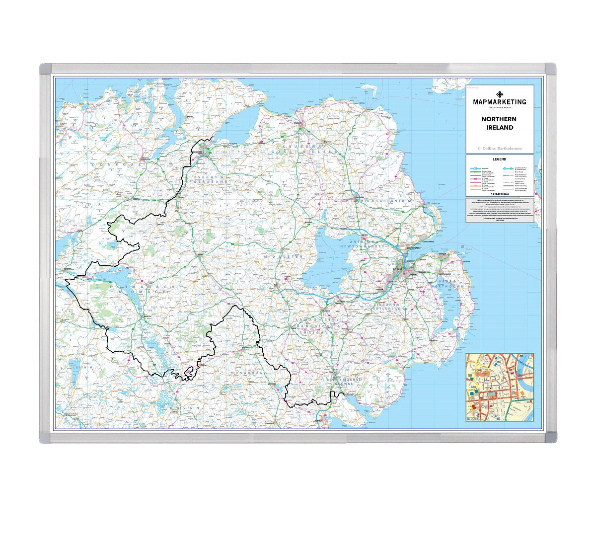 Northern Ireland Road Map  - Wall Map of Northern Ireland