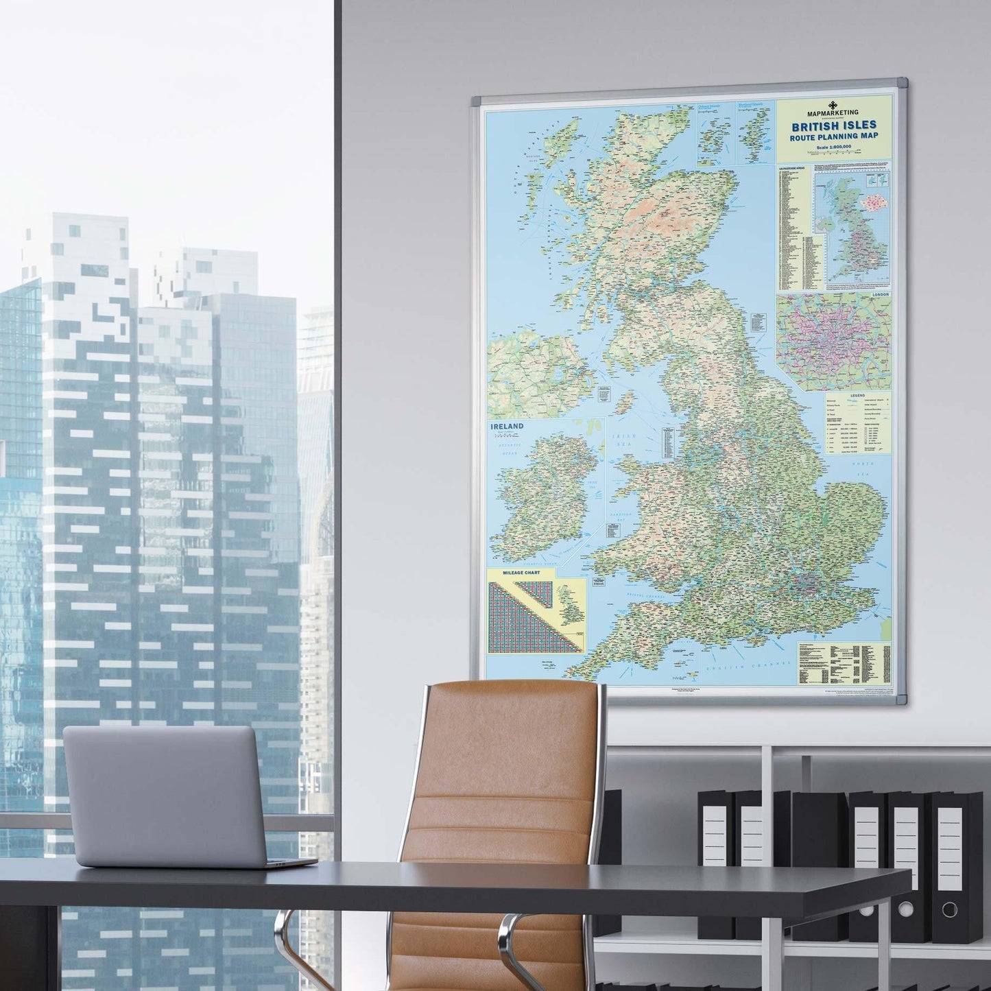 British Isles Motoring Map - Road Wall Map of UK and Ireland
