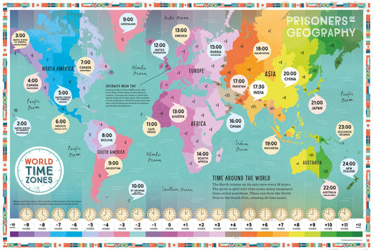 World Time Zones Educational Wall Map - Prisoners of Geography