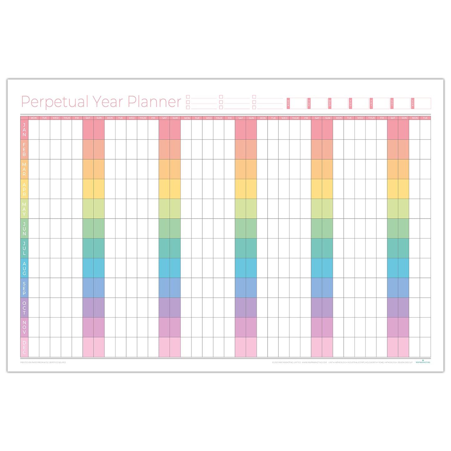 Perpetual Year Wall Planner Rainbow