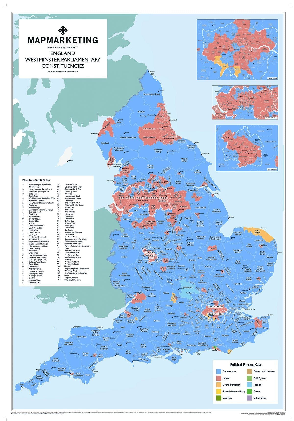 Wall Map - England Parliamentary Map