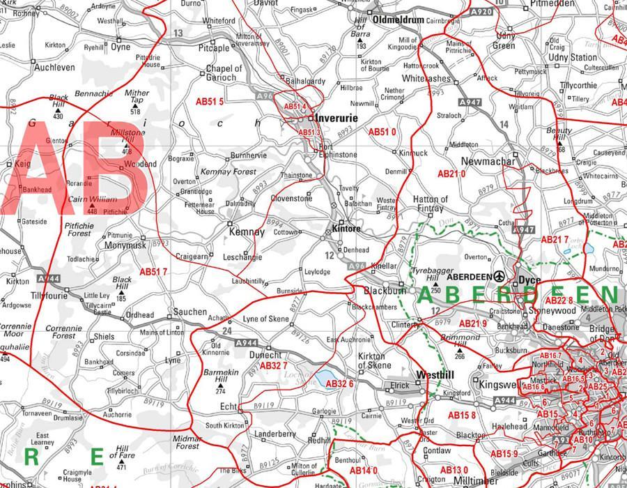 Wall Maps - Aberdeenshire Postcode Wall Map - Sector Map 32