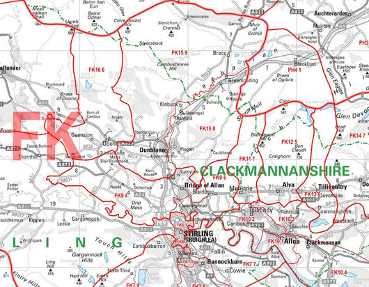 Wall Maps - Angus, Tayside And Fife Postcode Wall Map - Sector Map 29