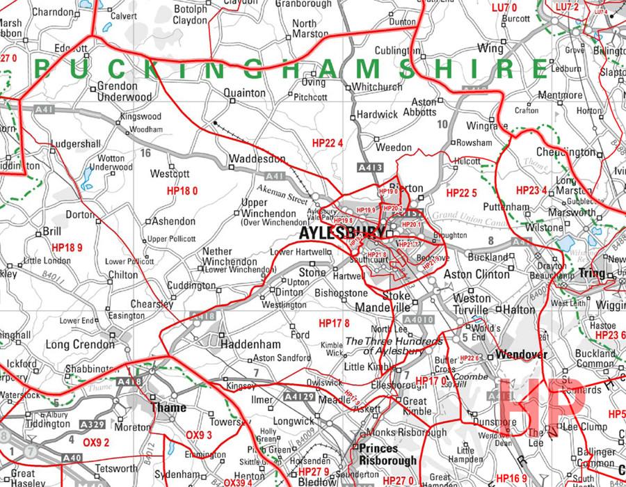 Wall Maps - Berkshire, Buckinghamshire And Oxfordshire Postcode Wall Map Sector Map 7