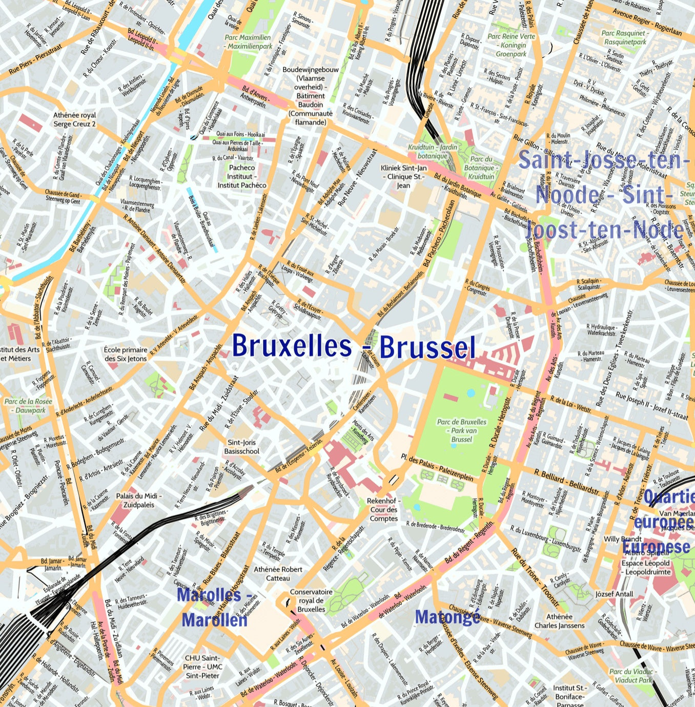 Wall Maps - Brussels City Map - Laminated Wall Map