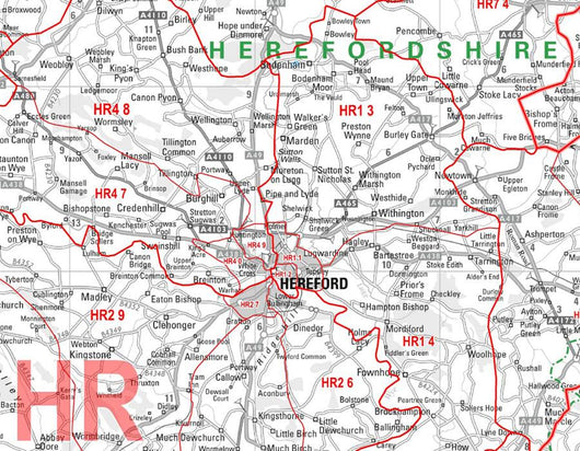 Wall Maps - Central Wales And Herefordshire Postcode Wall Map - Sector ...