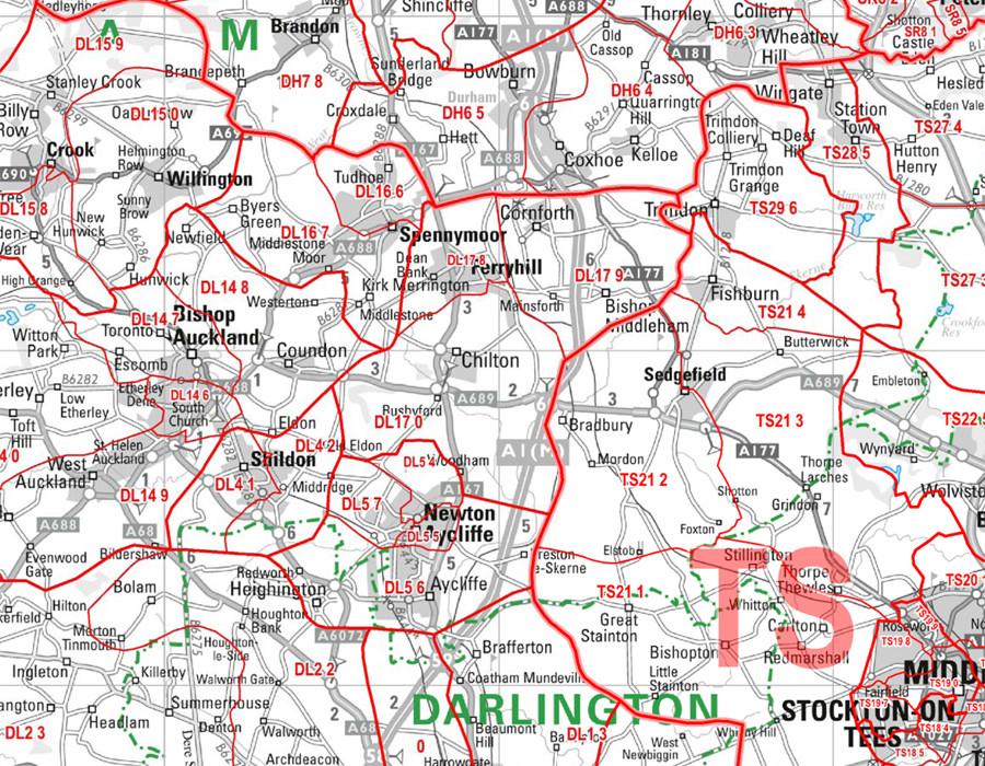 Wall Maps - Durham, Tyne And Tees (Newcastle Upon Tyne) Postcode Wall Map - Sector Map 22