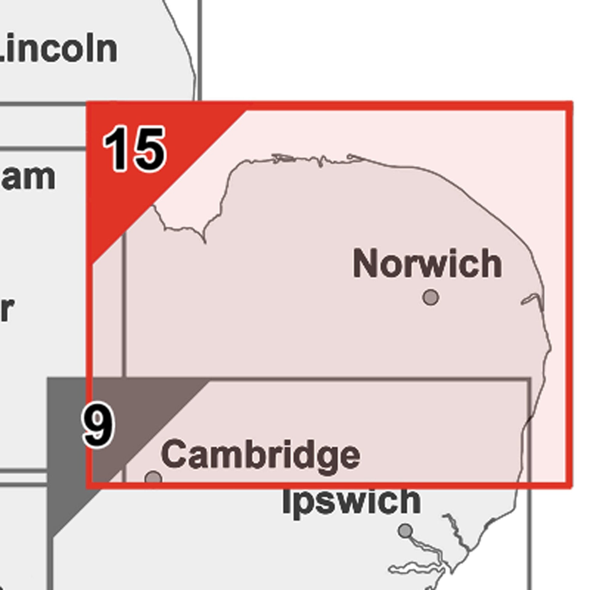 Wall Maps - East Anglia (North) Postcode Wall Map - Sector Map 15