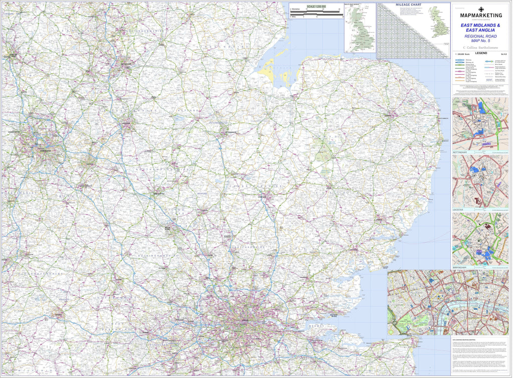 Wall Maps - East Midlands And East Anglia Including London Regional ...