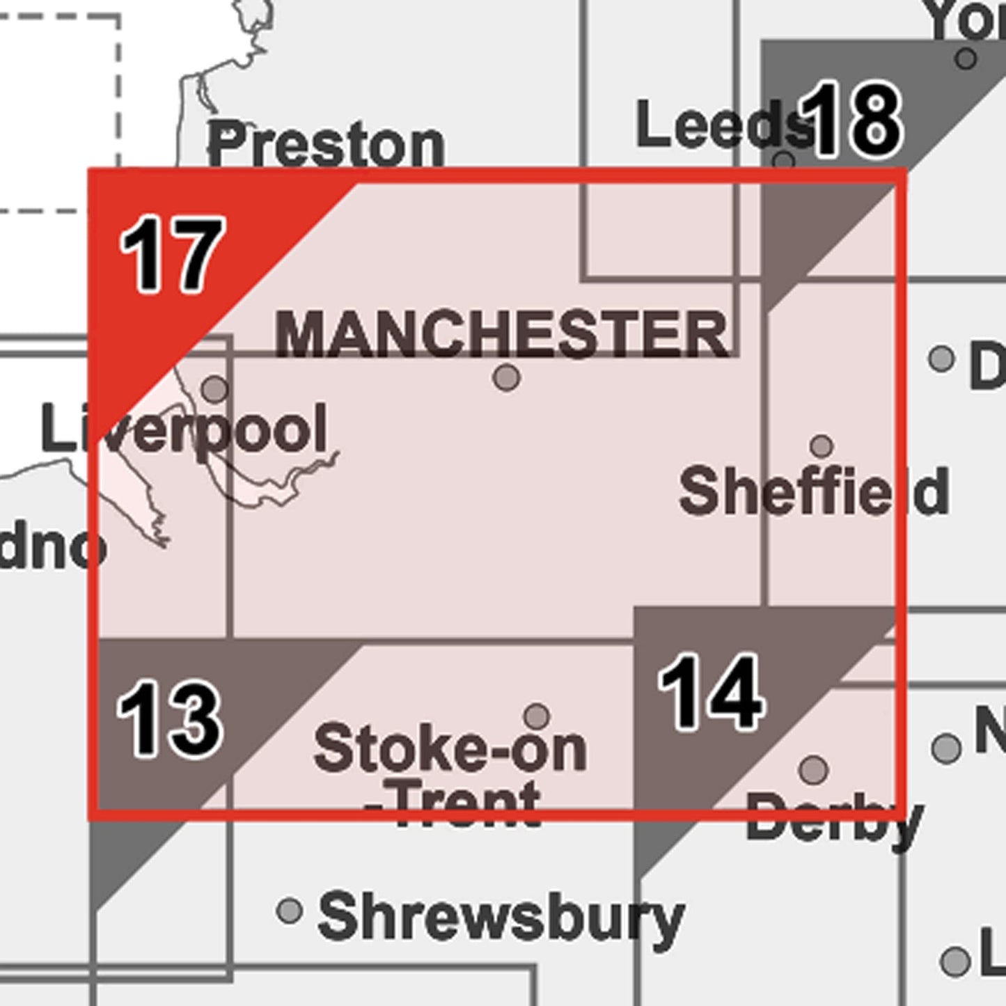 Wall Maps - Manchester And Merseyside (Liverpool) Postcode Wall Map - Sector Map 17
