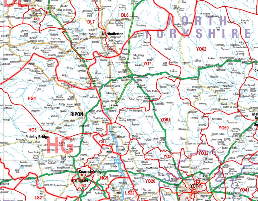 Wall Maps - Northern England (Newcastle-upon-Tyne, Leeds, Manchester & Liverpool) Postcode Map - District Map 4