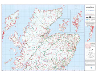 Wall Maps - Northern Scotland (Uist, Orkney And Shetland) Postcode Map - District Map 6