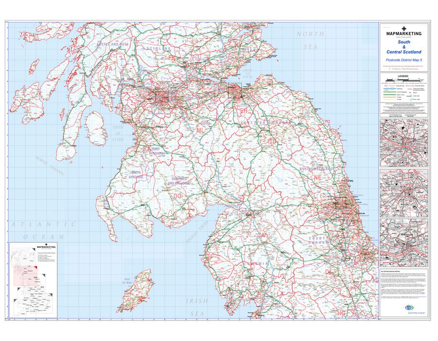 Wall Maps - South And Central Scotland (Glasgow, Edinburgh And ...