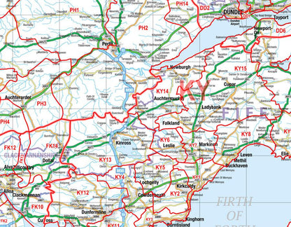 Wall Maps - South And Central Scotland (Glasgow, Edinburgh And Newcastle-upon-Tyne) Postcode Wall Map - District Map 5