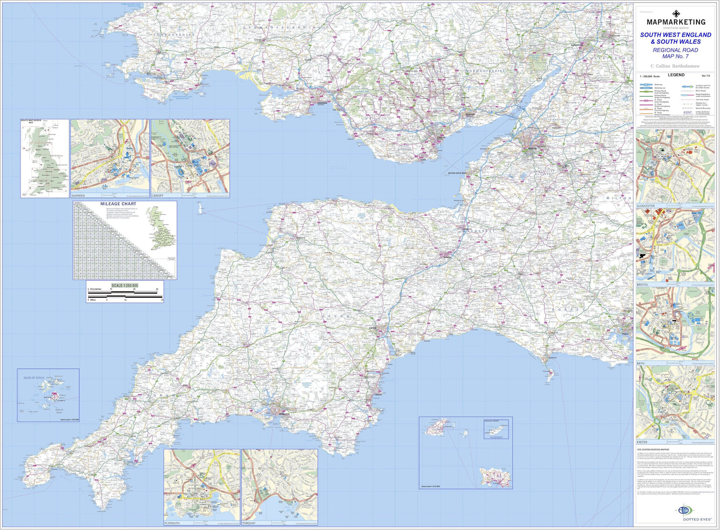 Wall Maps - South West England And South Wales Regional Road Map - Wall Map 7