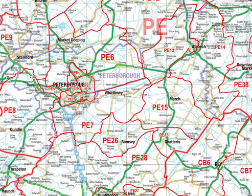 Southeast England & Midlands Postcode Wall Map, Birmingham Bristol ...