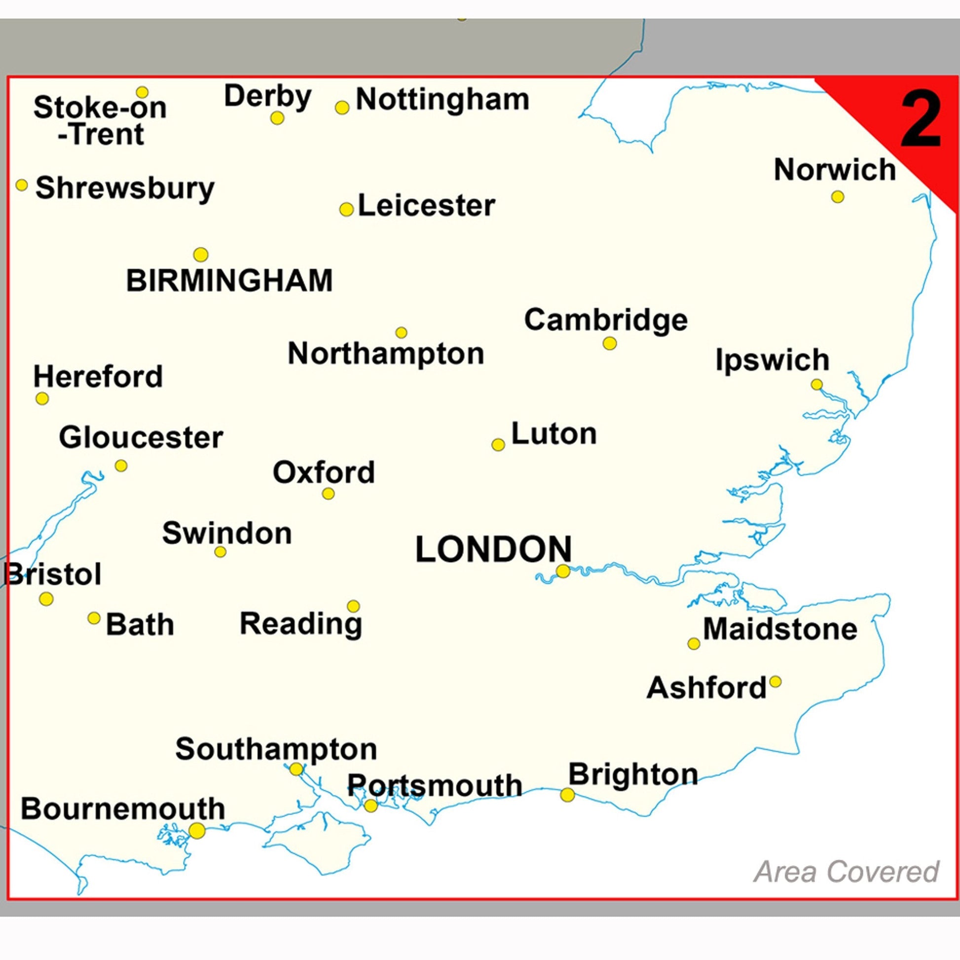 Wall Maps - Southeast England & Midlands (Birmingham, Bristol, London) Postcode Wall Map - District Map 2