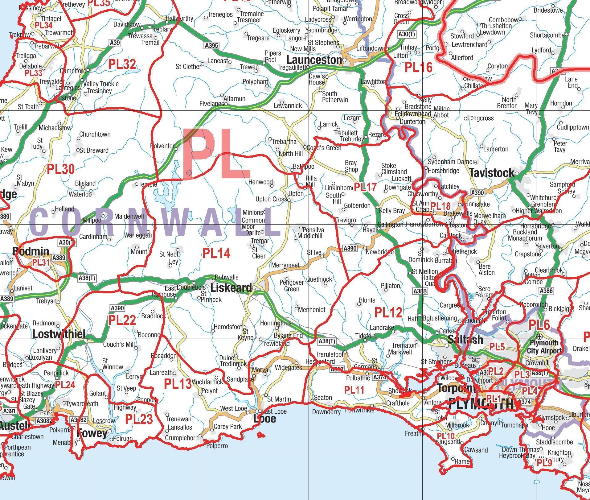 Wall Maps - Southwest England And South Wales (Cardiff And Bristol) Postcode Wall Map - District Map 1