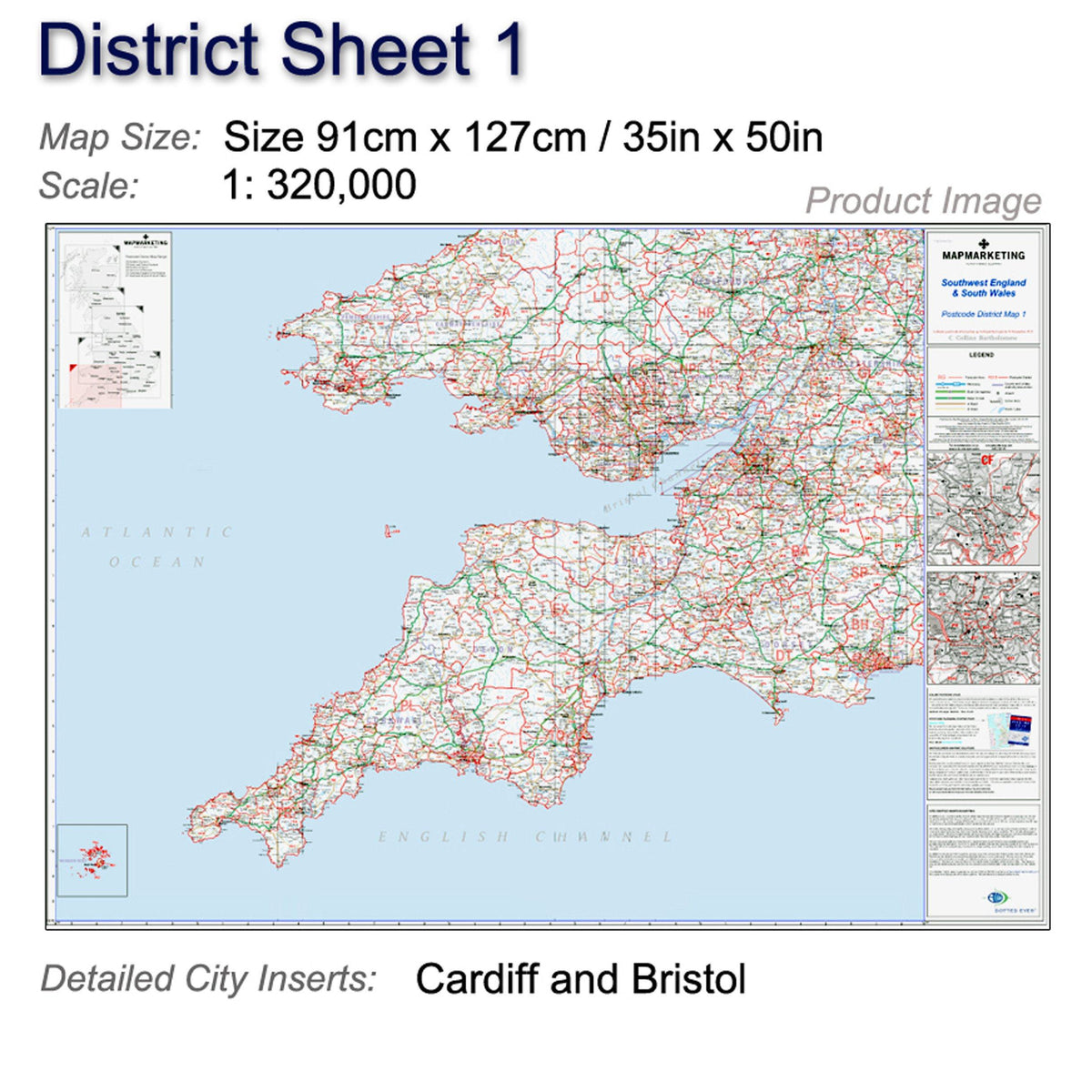 Postcode Size Distribution Uk Laminated Postcode District Map