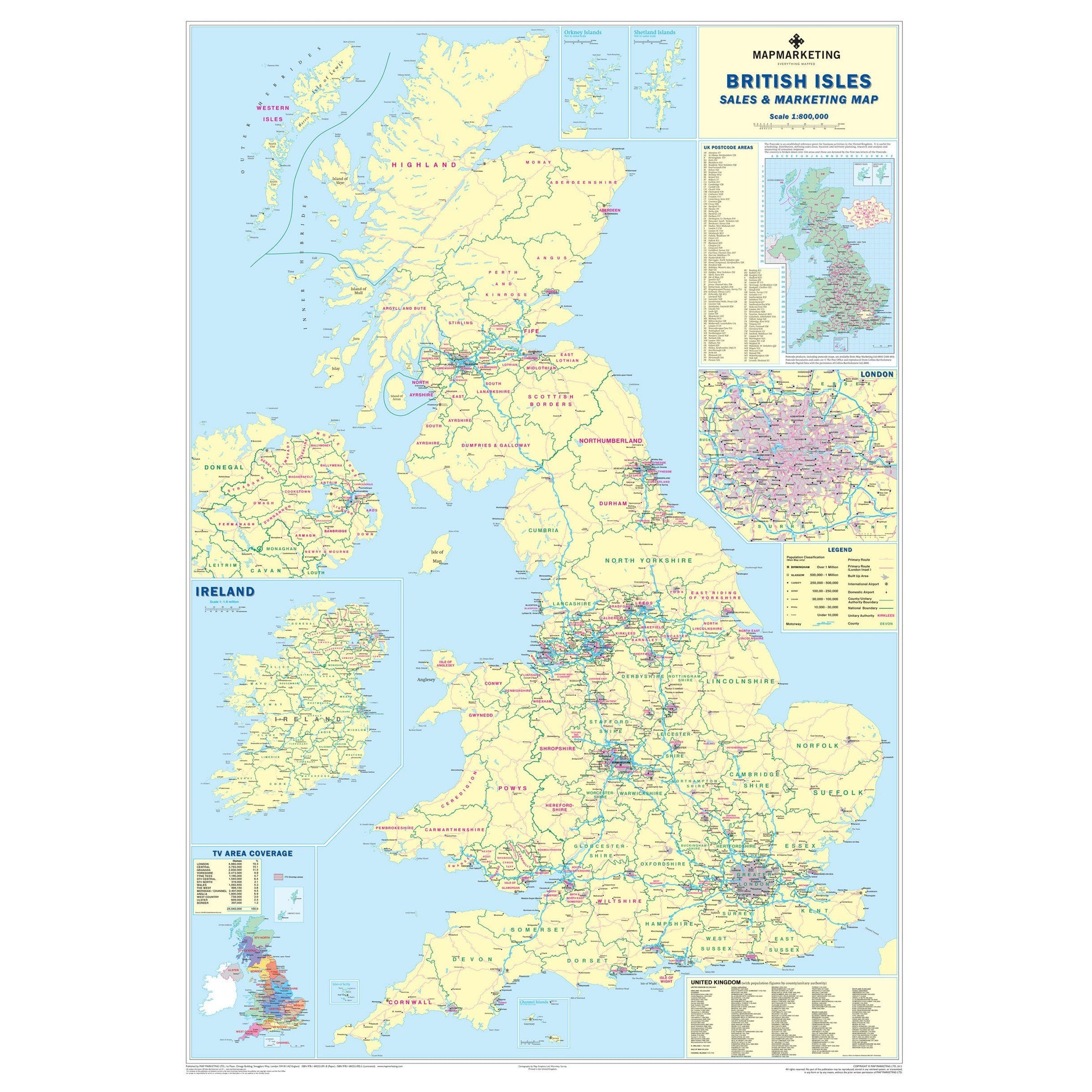 Wall Maps - UK Sales And Marketing Wall Map