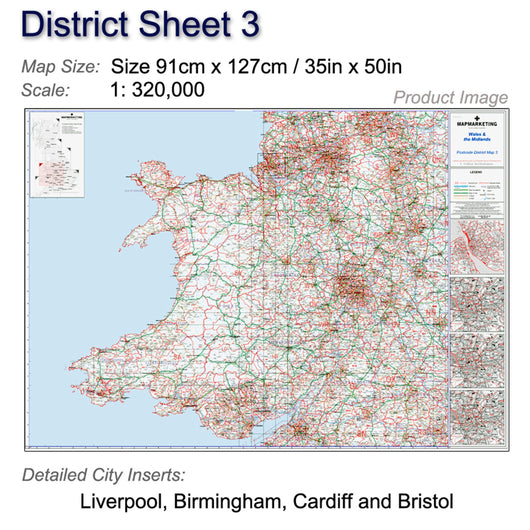 Wall Maps - Wales And The Midlands (Liverpool, Birmingham, Cardiff ...
