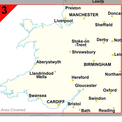 Wall Maps - Wales And The Midlands (Liverpool, Birmingham, Cardiff, Bristol) Postcode Wall Map - District Map 3