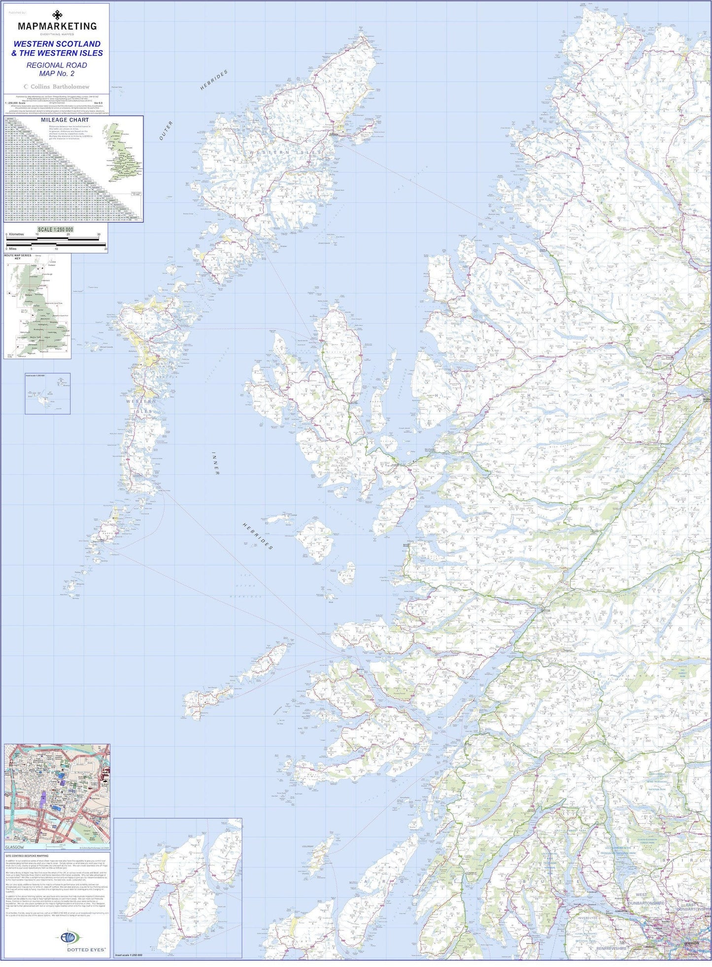 Wall Maps - Western Scotland And Western Isles Regional Road Map - Wall Map 2
